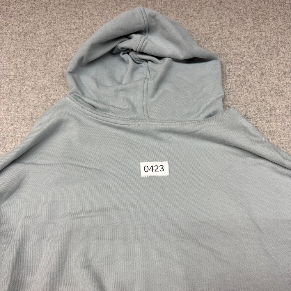 Eileen Fisher Hoodie Sweatshirt Size Medium Blue Boxy Raw Hem French Terry Pullo - Picture 9 of 9